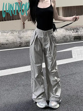 Lunivop Korean Fashion Gray Cargo Pants Women Y2K Vintage Drawstring Parachute Trousers Oversized
